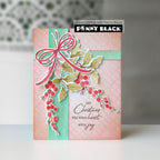 Penny Black Berry, Bird and Tree Clear Stamp and Die Set red bow christmas card