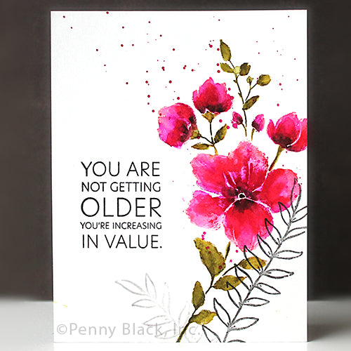 Penny Black Birthday Wishes Clear Stamps 31-141 pink flowers