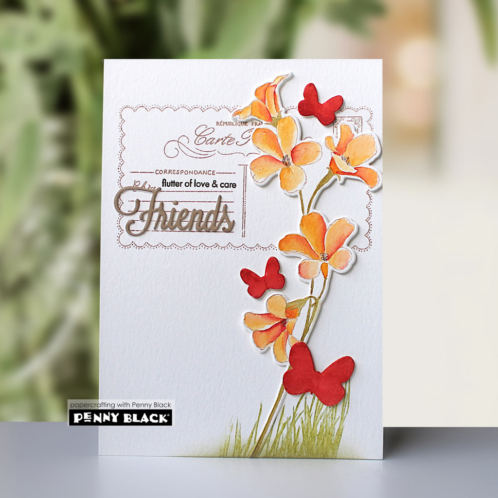 Penny Black Blooming Thoughts Cut Out Coordinating Dies 51-976 orange flowers