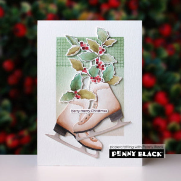 Penny Black Crimson Christmas Clear Stamp and Die Set ice skates christmas card