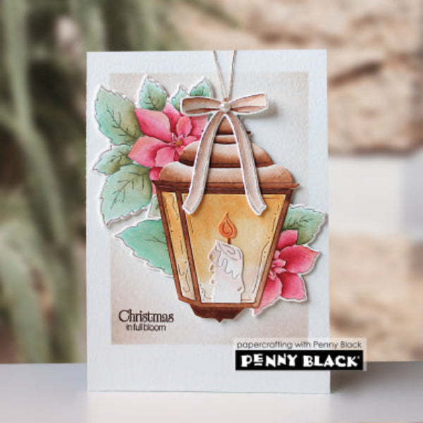 Penny Black Crimson Christmas Clear Stamp and Die Set lantern with candle card
