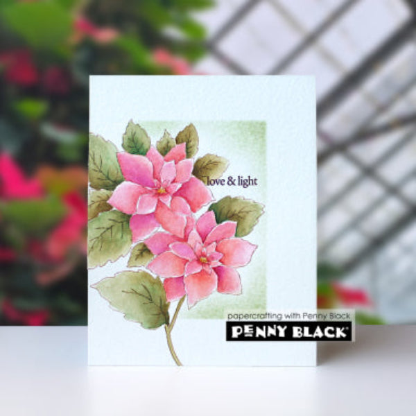 Penny Black Crimson Christmas Clear Stamp and Die Set love and light card