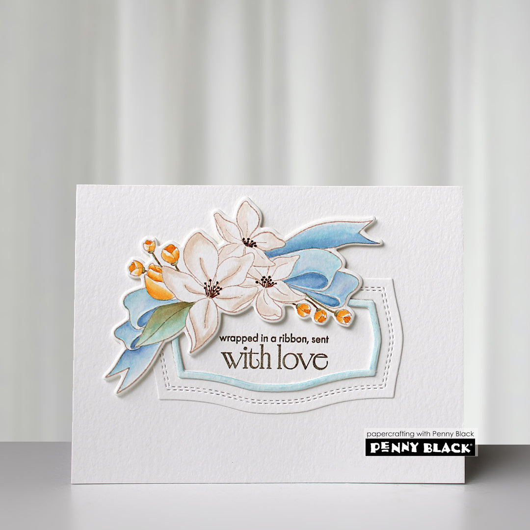 Penny Black Elegant Beauty Clear Stamp and Die Set blue bow