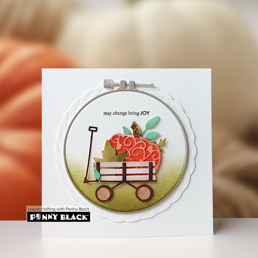 Penny Black Embroidery Hoop Creative Metal Dies 52-063 pumpkin in a wagon card