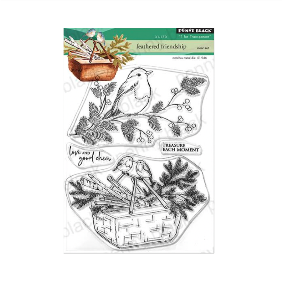 Penny Black Feathered Friendship Clear Stamp and Cut Out Die Set image 