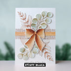 Penny Black Festive Frond Clear Stamp and Die Set brown bow card