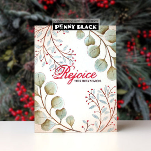 Penny Black Festive Frond Clear Stamp and Die Set rejoice card