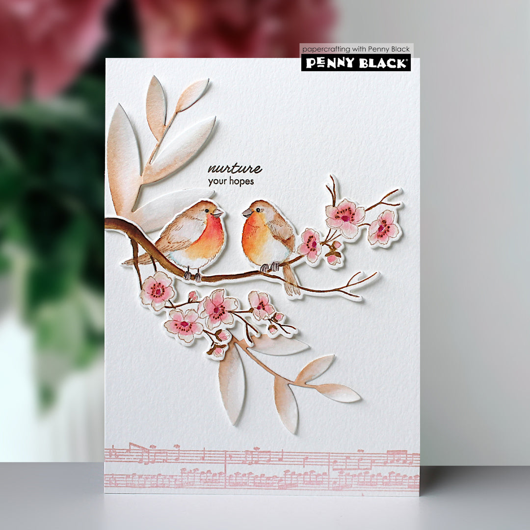 Penny Black Find A Song Clear Stamp and Die Set cherry blossoms