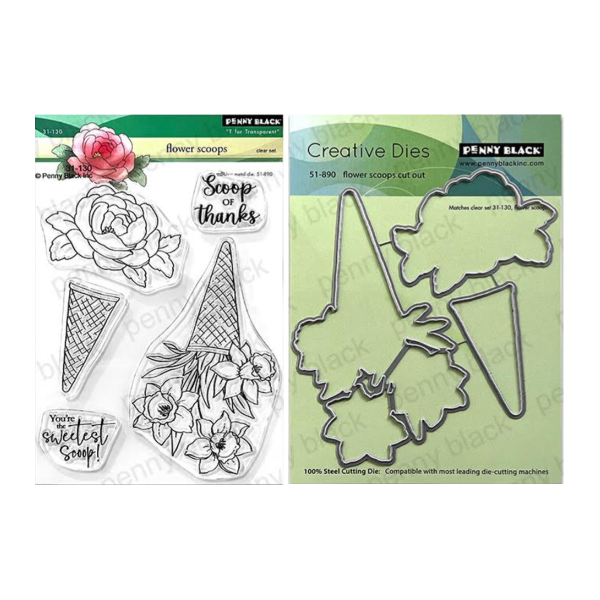 Penny Black Flower Scoops Clear Stamp and Die Set