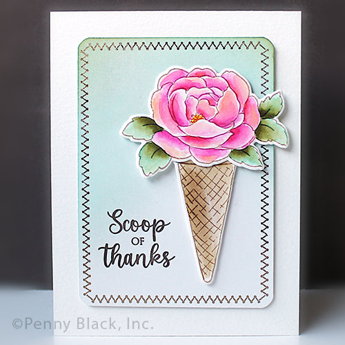 Penny Black Flower Scoops Clear Stamp and Die Set thanks