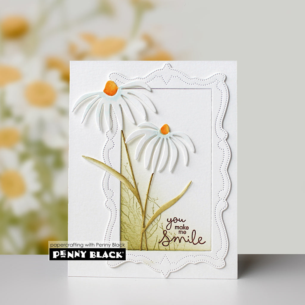 Penny Black Fresh As A Daisy Thin Metal Creative Dies 51-911 stitched white frame