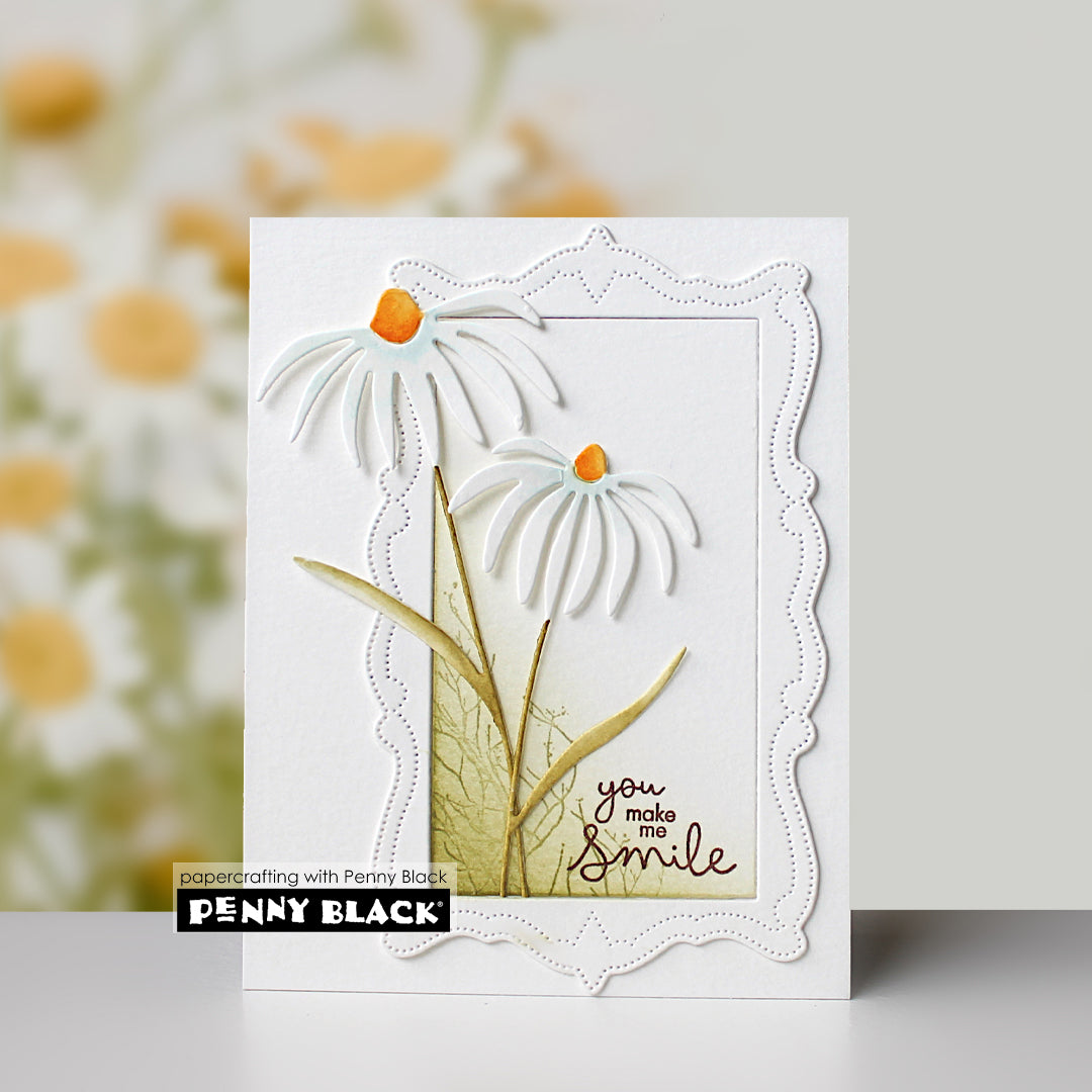Penny Black Fresh As A Daisy Thin Metal Creative Dies 51-911 stitched white frame