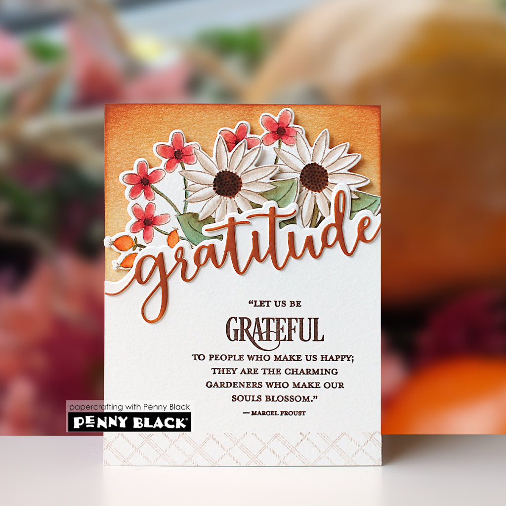 Penny Black Gratitude Edger Dies 52-065 white flowers card
