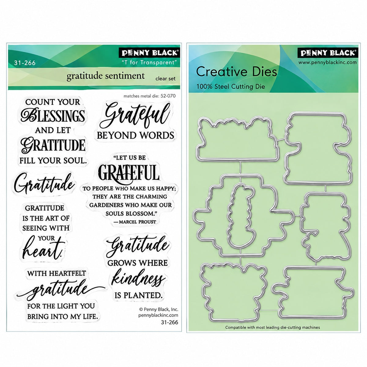 Penny Black Gratitude Sentiment Clear Stamp and Die Set
