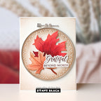 Penny Black Gratitude Sentiment Clear Stamp and Die Set autumn leaves card