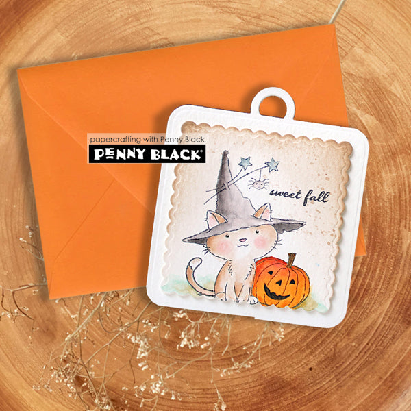 Penny Black Halloween Spirit Clear Stamp and Die Set cat in a hat small card