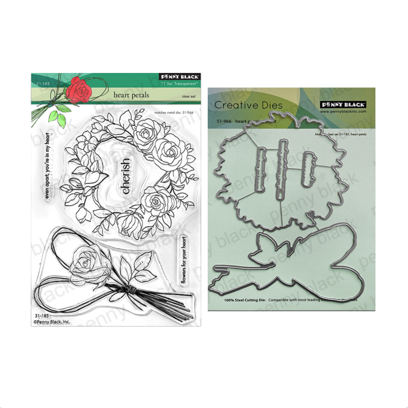 Penny Black Heart Petals Clear Stamp and Die Set