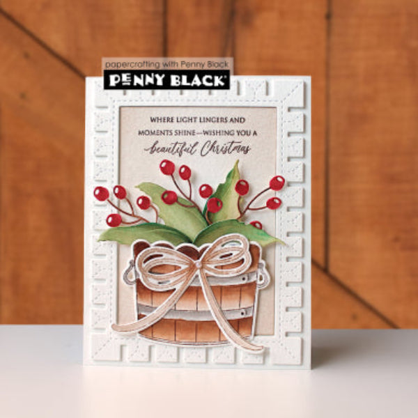 Penny Black Leafy Berry Dies 52-043 brown bow christmas card