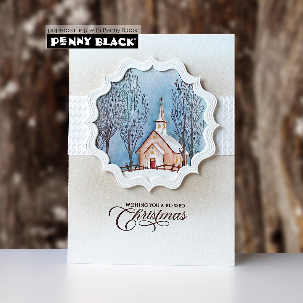 Penny Black Marbled Ripple Frame Dies 52-021 church in frame card