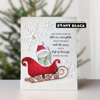Penny Black Meowy Christmas Clear Stamp and Die Set cat in sleigh card