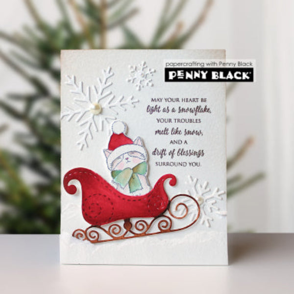 Penny Black Meowy Christmas Cut Out Coordinating Dies 52-057 cat in sleigh card