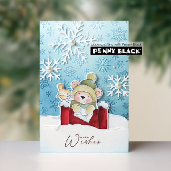 Penny Black Merry Delivery Clear Stamp and Die Set warm wishes snowflake card