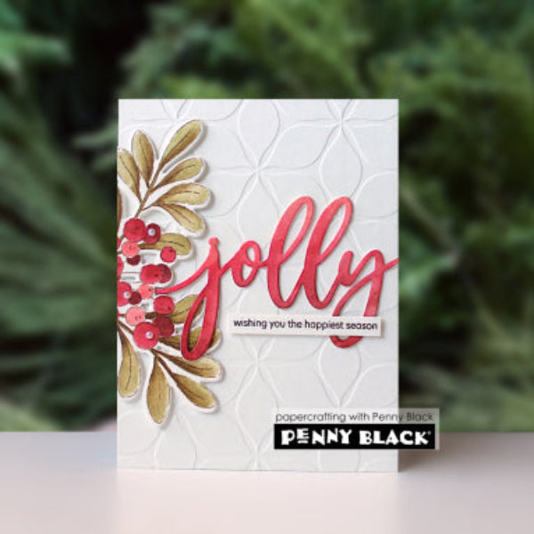 Penny Black Merry Mistletoe Clear Stamp and Die Set red jolly card