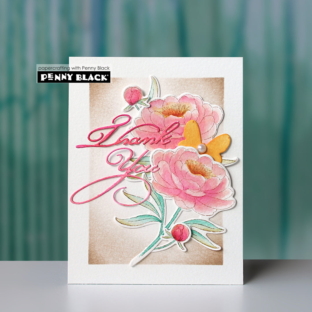 Penny Black Peonies Clear Stamps 31-117 thank you