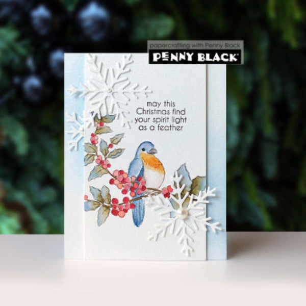 Penny Black Perched and Pine Clear Stamp and Die Set blue bird car