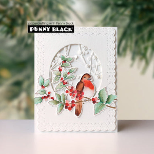 Penny Black Perched and Pine Cut Out Coordinating Dies 52-053 robin red berries card