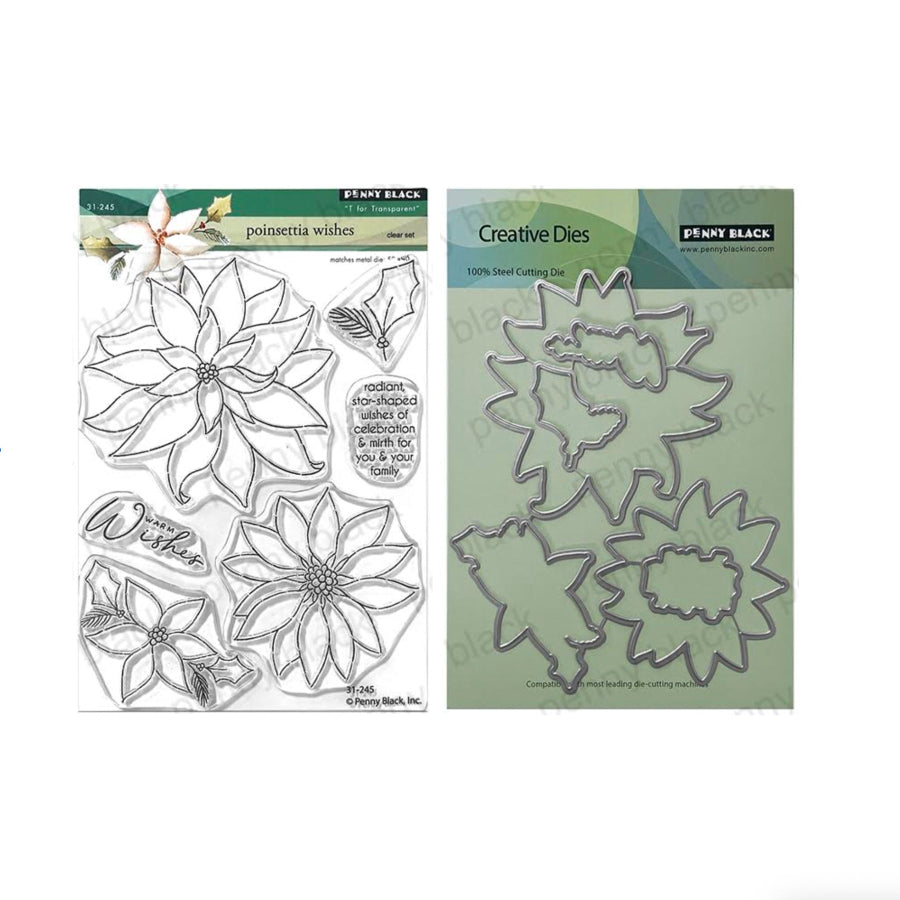 Penny Black Poinsettia Wishes Clear Stamp and Die Set