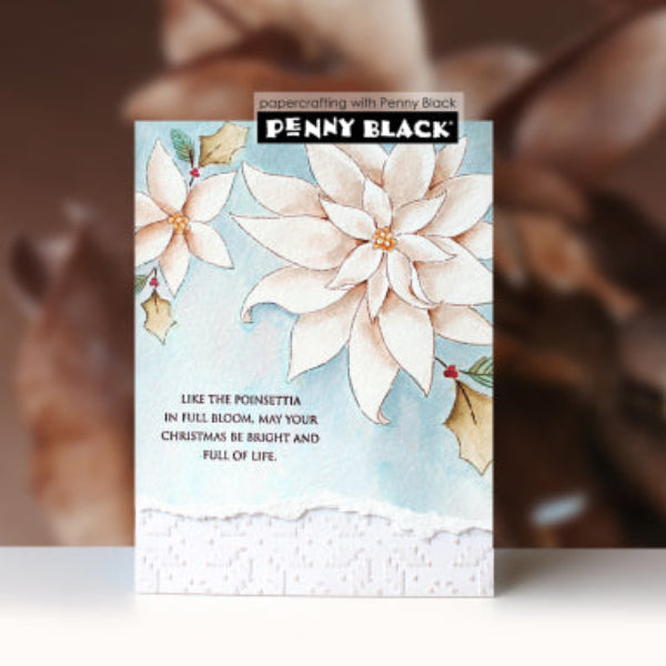 Penny Black Poinsettia Wishes Clear Stamp and Die Set white poinsettia card