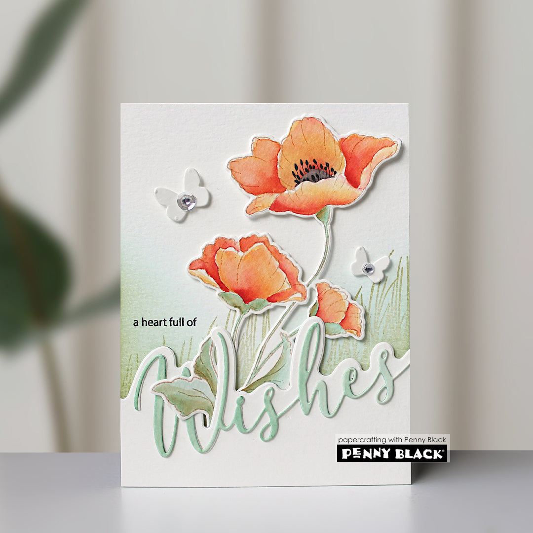 Penny Black Poppy Promise Clear Stamp and Die Set butterflies