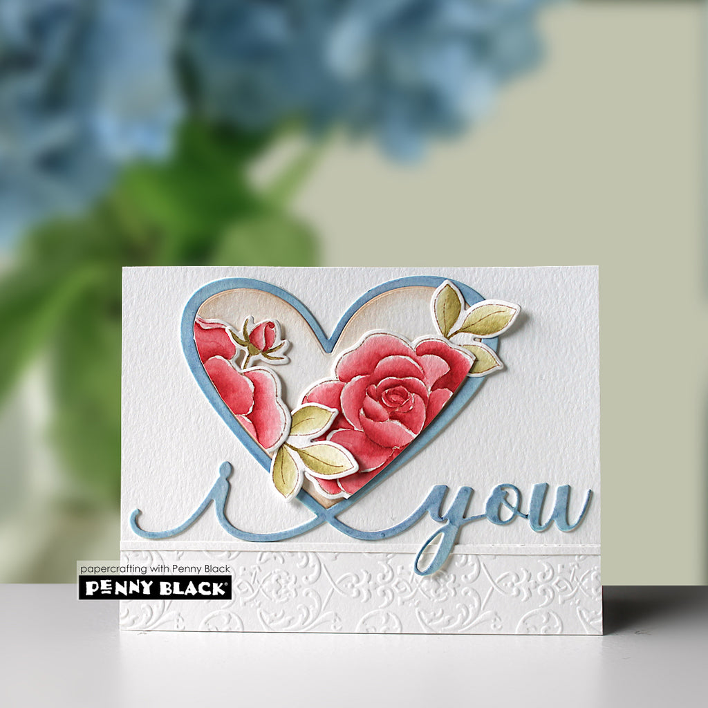 Penny Black Roses Clear Stamp and Die Set heart