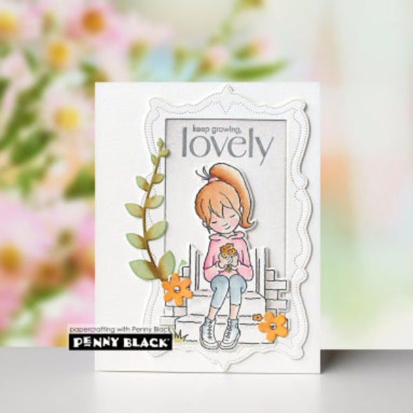 Penny Black Sending Smiles Clear Stamp and Die Set orange flowers