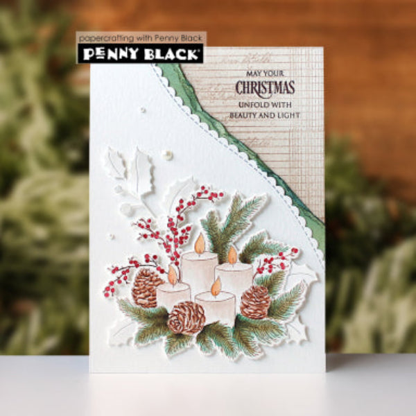 Penny Black Spirits Light and Bright Clear Stamp and Die Set candles christmas card