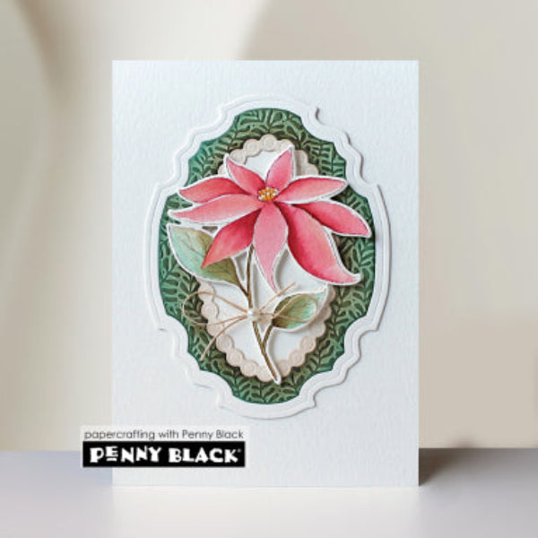 Penny Black Starry Bloom Clear Stamp and Die Set framed poinsettia card