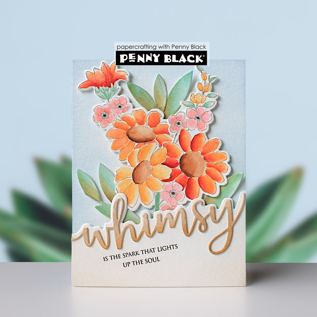 Penny Black Whimsy Edger Dies 52-008 orange flowers