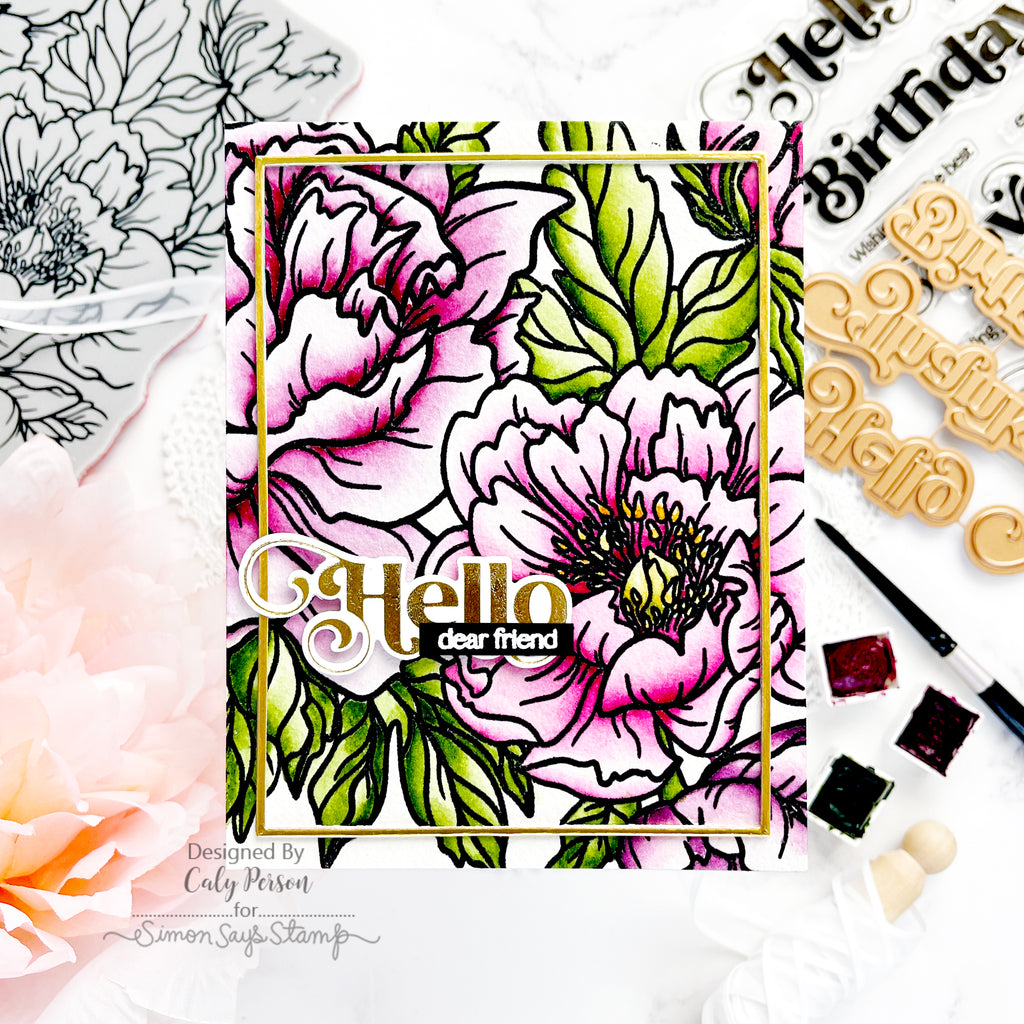 Simon Says Cling Stamps Peony Background sss102710 Dear Friend Hello Card | color-code:ALT05
