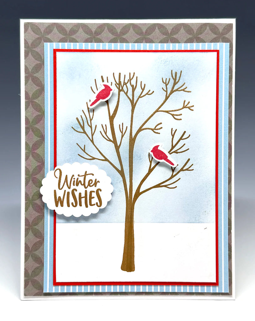 Impression Obsession Winter Cardinals Clear Stamp, Die and Stencil Set cds001 winter wishes