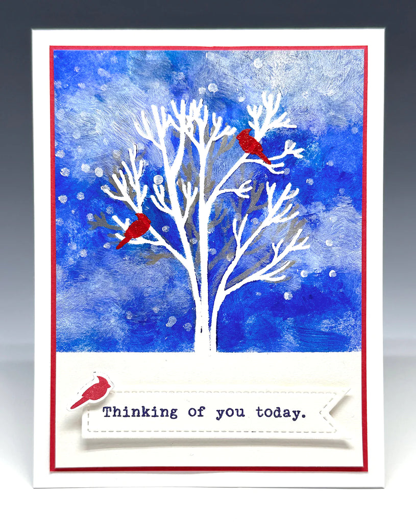 Impression Obsession Winter Cardinals Clear Stamp, Die and Stencil Set cds001 cardinals