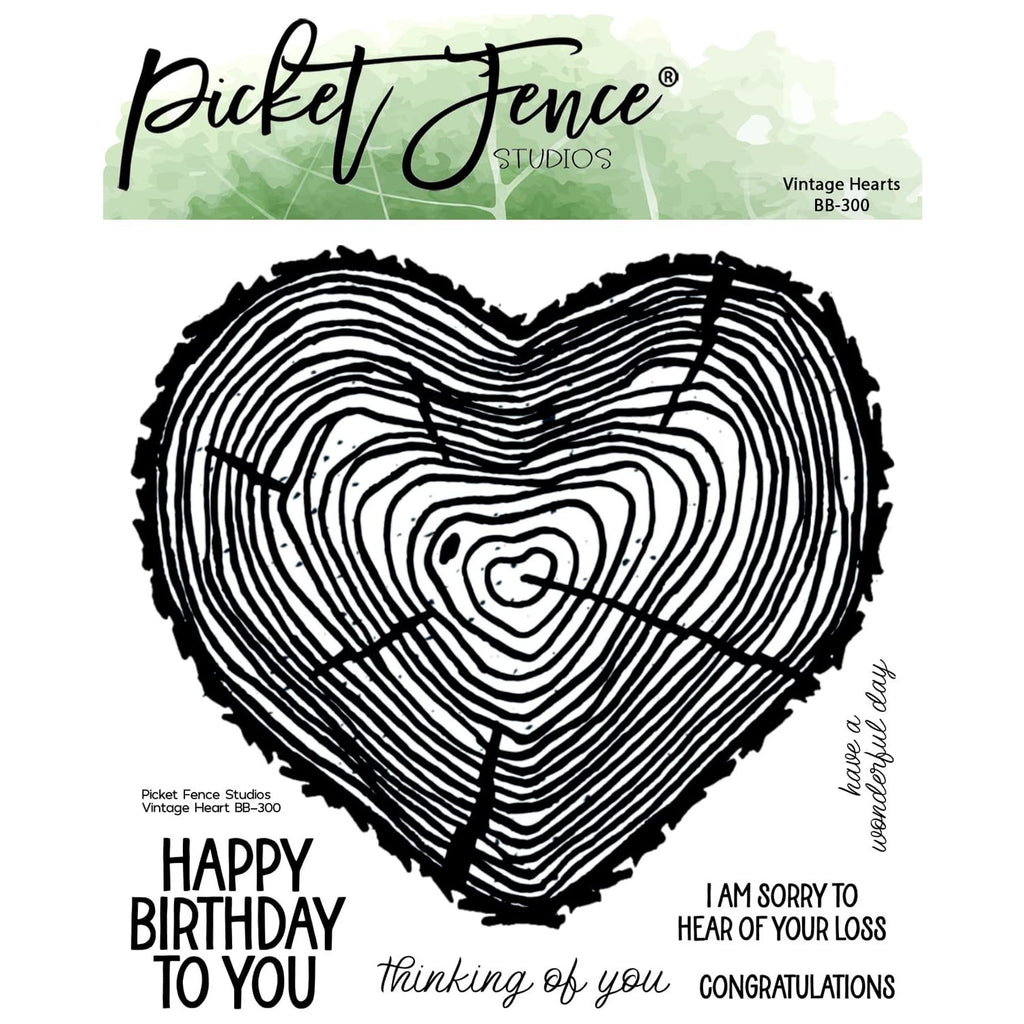 Picket Fence Studios Vintage Heart Clear Stamps bb-300