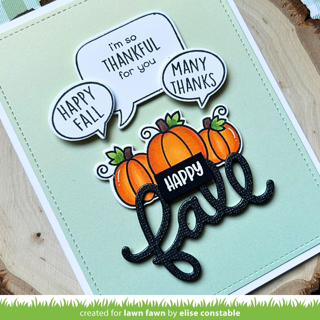 Card with pumpkins speech bubbles happy fall sentiment
