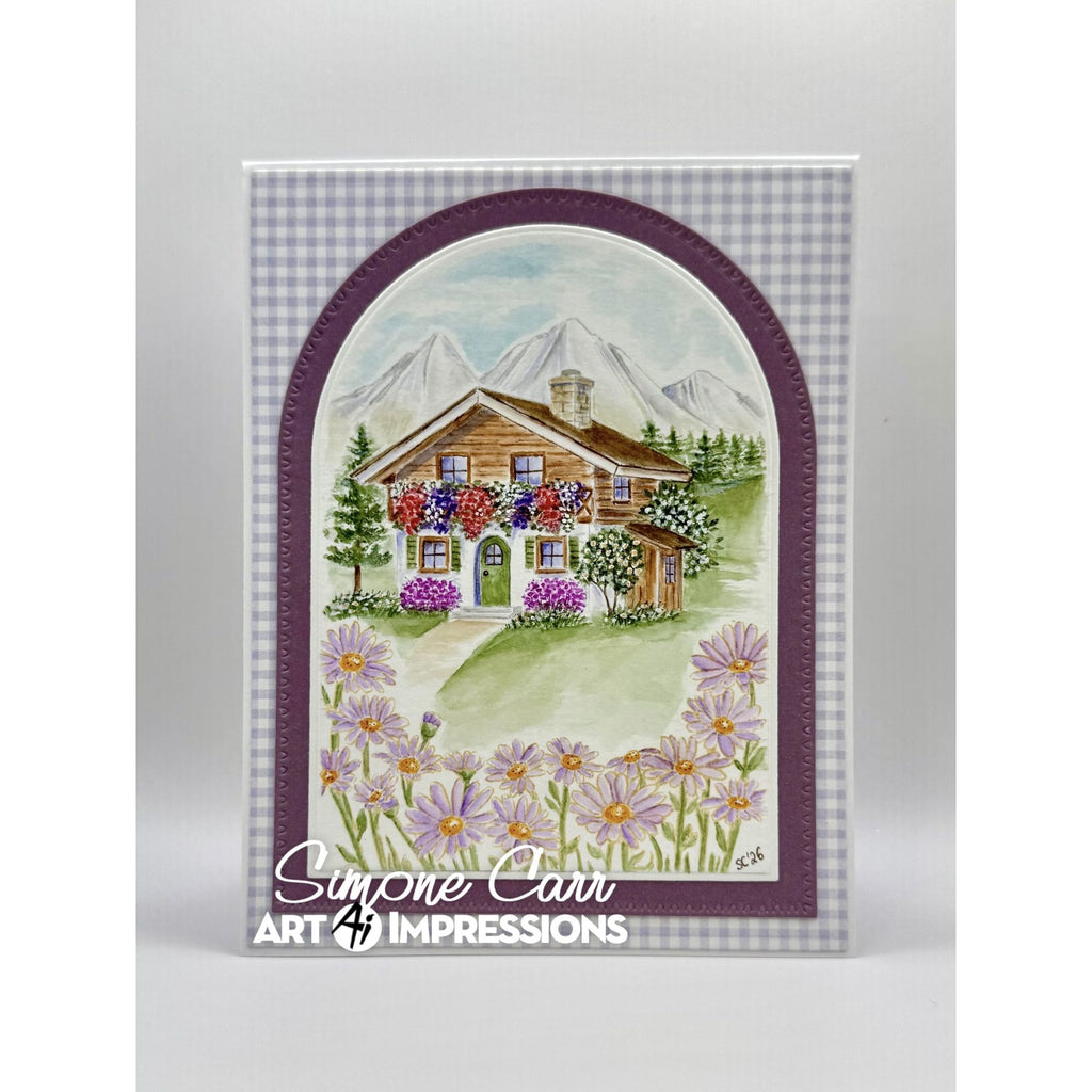 Picturesque Swiss Home Card with Daisies in the Foreground