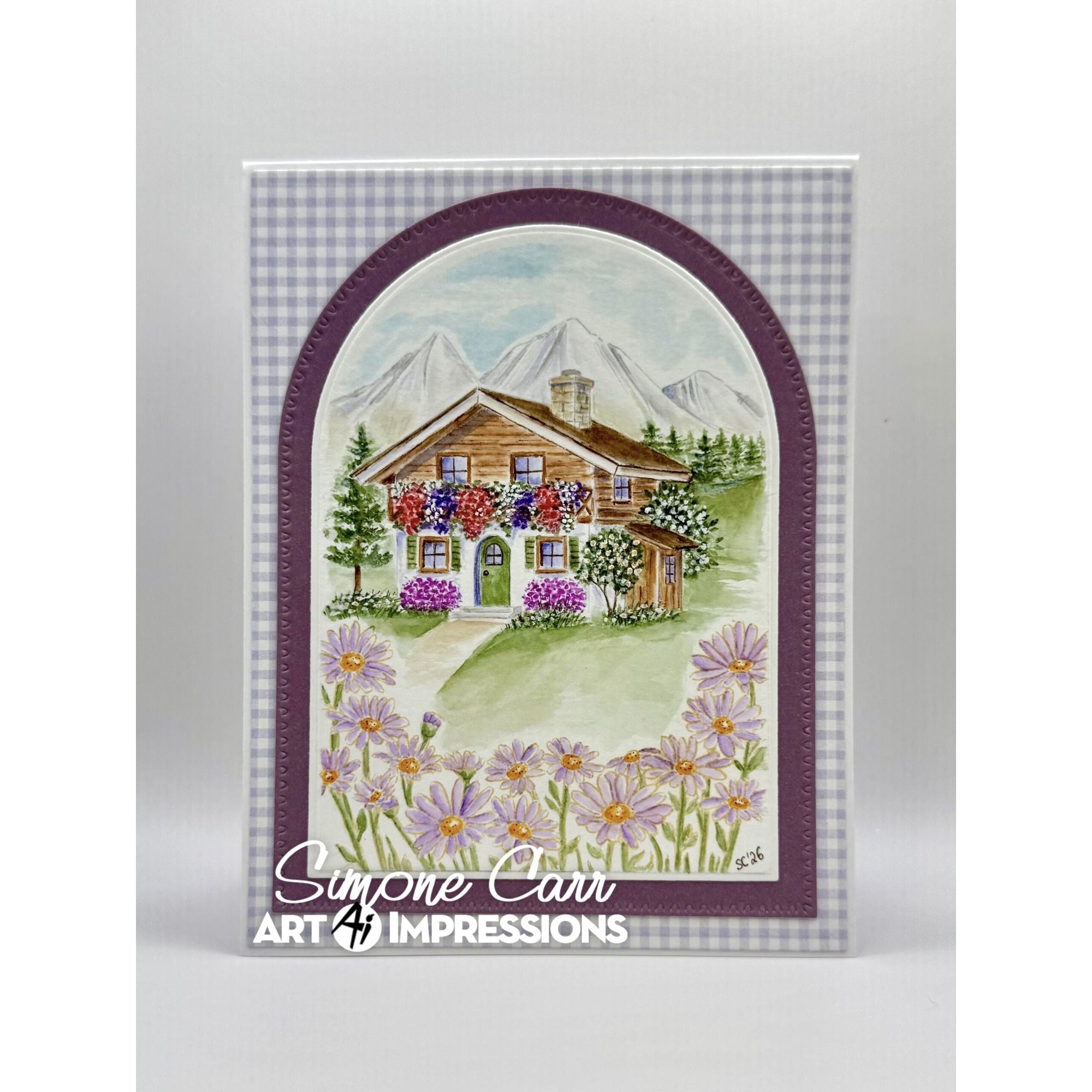 Picturesque Swiss Home Card with Daisies in the Foreground