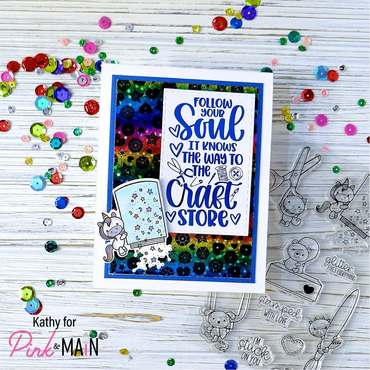 Pink and Main Crafty Pals Clear Stamps pm0654 unicorn