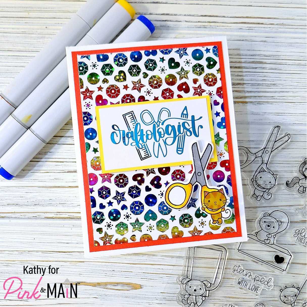 Pink and Main Crafty Pals Clear Stamps pm0654 kitty