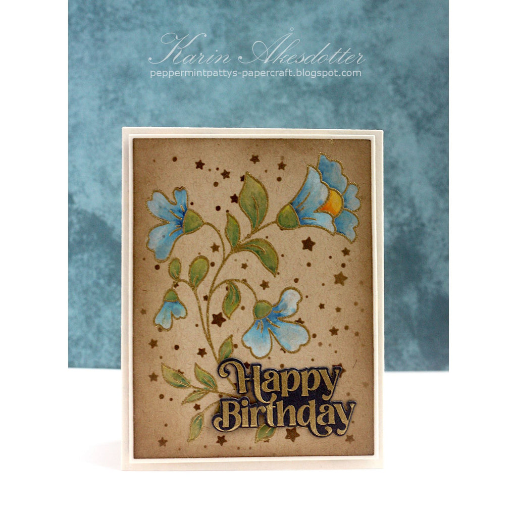 PinkFresh Studio FOLK FLORAL STEM Hot Foil Plate 160722 Floral Birthday Card | color-code:ALT10
