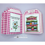 Pink Gingham Garden Book featuring Petals and Blooms Clear Stamp Set
