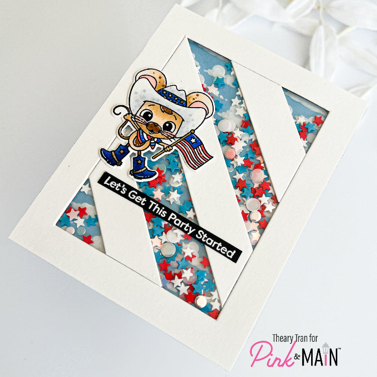Pink ad Main Patriotic Stars Confetti pme191 shaker card